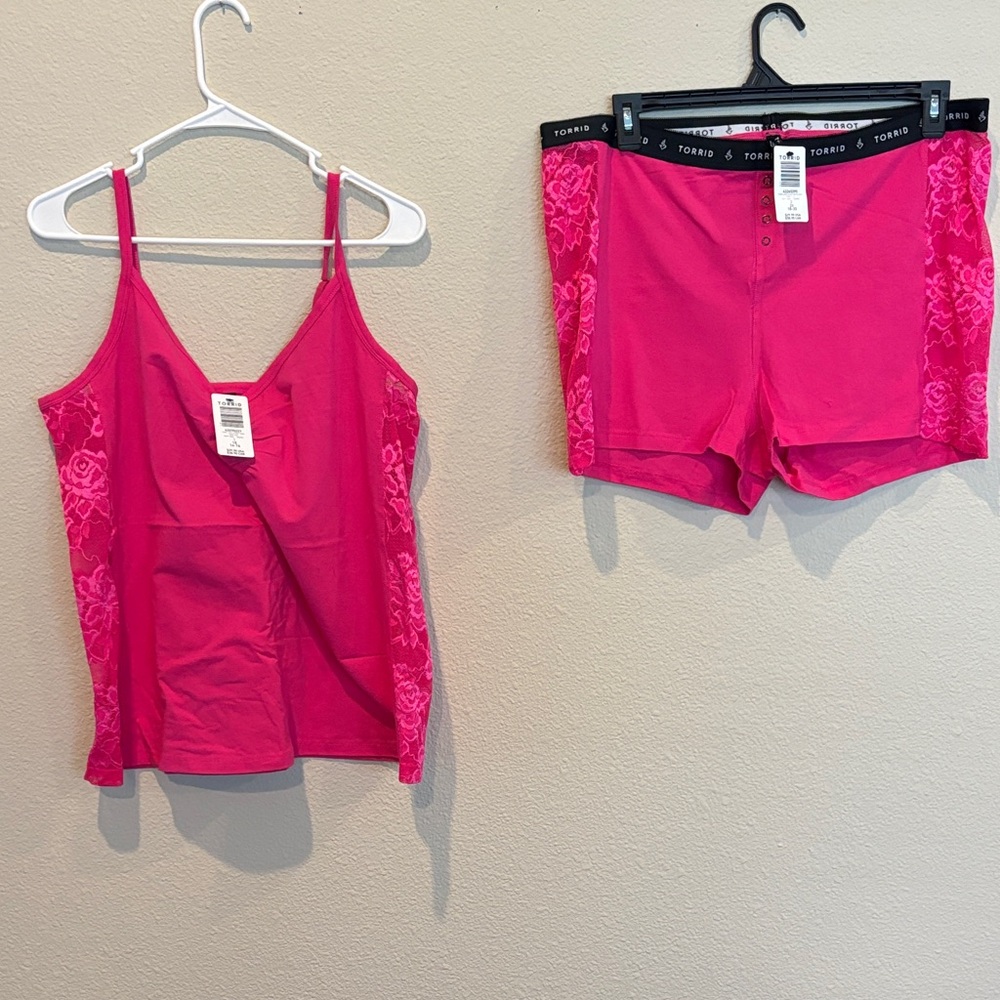 Torrid Hot Pink Lace-Trim Camisole & Boxer Short Set